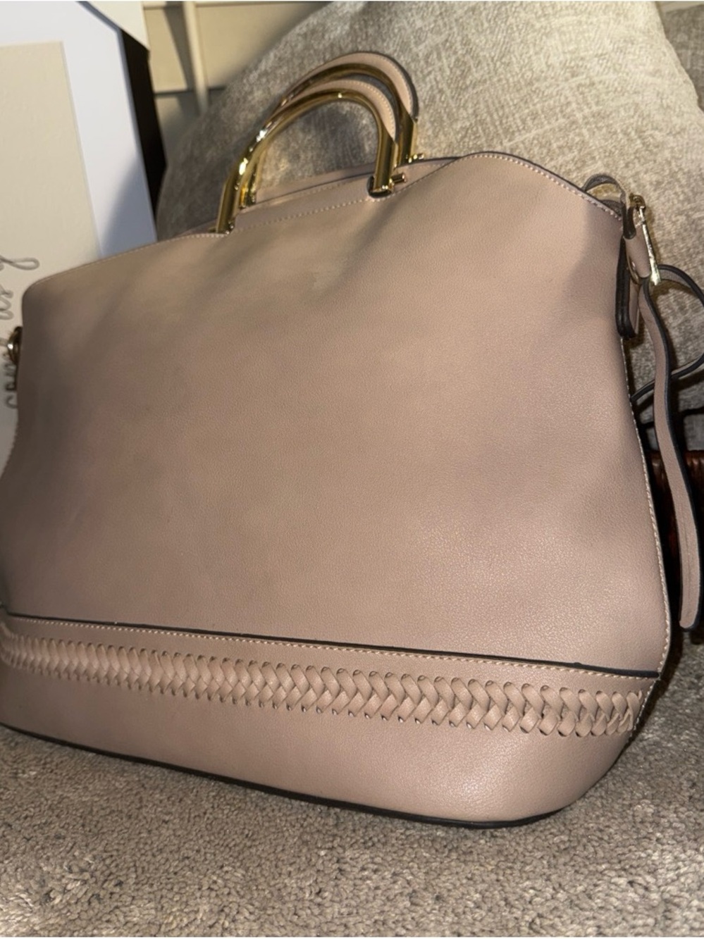 Structured Top-Handle Tote in Blush Pink with Gold Accents